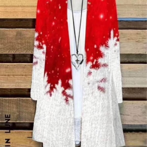 Ladies OXS Open front Sweater jacket Holiday theme print - Picture 3 of 5